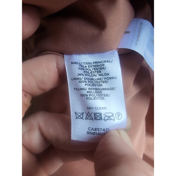 LOFT Women's L Mauve Pink Puffer Duvet Coat Jacket Mid Length Hood & Pockets - Picture 9 of 12